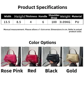 Size chart and color display for mini PU leather crossbody bag with dimensions and weight
