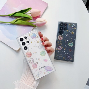 Glitter starry sky transparent phone case for Samsung S24 Ultra with planets and stars