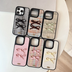 Chic tweed iPhone cases featuring 3D silk bows in six assorted stylish colors