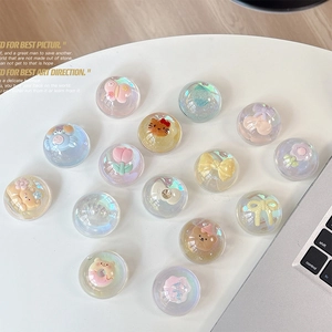 Phone Socket Expanding Stand Resin Cartoon Bear Iridescent Holographic Transparent Mobile Support Desktop Accessory Cute Animal
