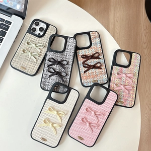 Chic iPhone case set featuring elegant bowknot designs in various tweed textures