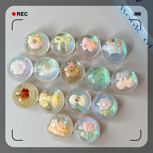 Cute iridescent resin bear and tulip phone grips with colorful 3D cartoon patterns