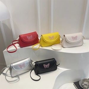 Women Fashion PU Leather Shoulder Bag Butterfly Embroidered Small Square Bag Flip Crossbody Bag Chic Casual Handbag For Ladies
