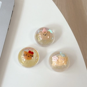 Cute mini bear and kitty transparent 3D glitter resin phone grip desktop stands