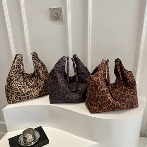 Women Leopard Print Canvas Tote Bag Large Capacity Retro Shoulder Bag Fashion Casual Daily Handbag For Ladies