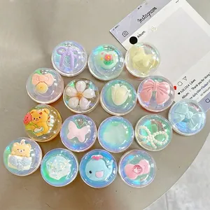 Iridescent aurora bubble phone grips with cute bear and floral resin designs