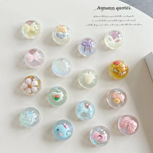 Cute transparent resin phone grip set with 3D bear, floral, and bow designs