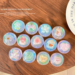 Cute Round Holographic Phone Grip Stand Expanding Airbag Holder With 3D Resin Cartoon Flower Heart Bear For Smartphone