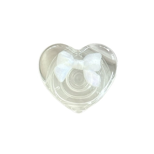 Transparent heart-shaped cell phone grip with elegant pearl white bow decoration