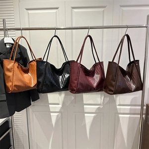 Elegant crocodile embossed tote bag in four rich colors with long shoulder straps