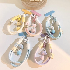 Thick Braided Phone Lanyard Wrist Strap With Cloud Star Charms Anti-Loss Colorful Handmade Accessory For Women