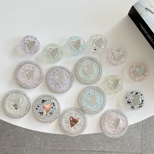 Glitter heart mirror phone socket holder with rhinestones and sequins in various colors