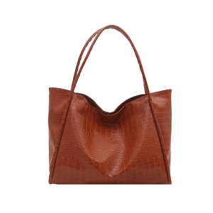 Brown crocodile embossed tote bag with large capacity and long shoulder straps