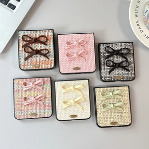 Bow tie tweed phone case set for Samsung Z Flip with woven texture and elegant ribbons