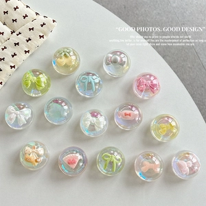 Phone Airbag Bracket Iridescent Resin Crystal Ball With 3D Bowknot Heart Bear Cute Ins Style Griptok For Women Girls
