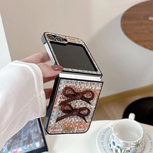 Braided tweed phone case with bow decoration for Samsung Galaxy Z Flip folding screen