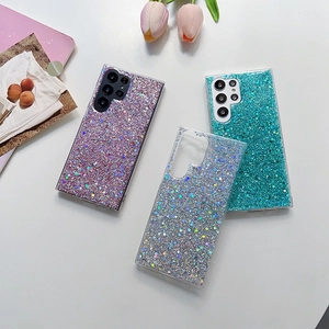 Sparkling glitter phone cases for Samsung Galaxy S23 Ultra in purple and silver