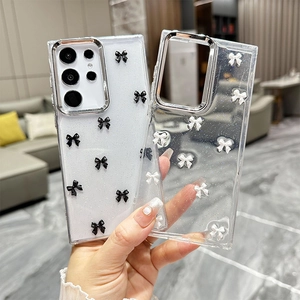 Coque transparente élégante pour Samsung S25 Ultra avec nœuds 3D et paillettes