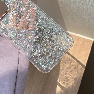 Close-up of glitter phone case for Samsung S25 Ultra with silver sequins and sparkles