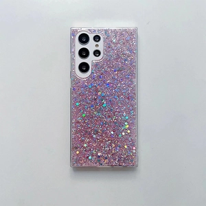 Detailed view of pink glitter phone case with sparkling sequins for Samsung Galaxy S24 Ultra