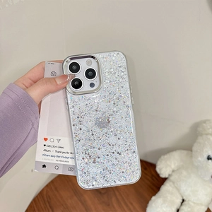 Clear glitter phone case for Samsung S25 Ultra with sparkling silver sequins and full coverage