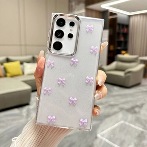 Coque de téléphone à paillettes avec nœuds 3D violets pour Samsung Galaxy S25 Ultra