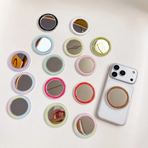 Colorful Magsafe magnetic clear makeup mirror phone stands on a white surface