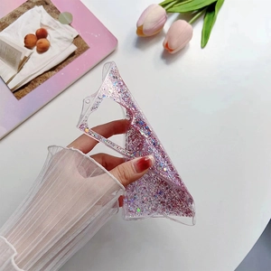 Flexible transparent TPU phone case with glitter sequins showing high bendable durability