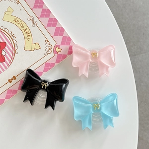 Solid color ribbon bow foldable cell phone socket stand for girls in blue pink and black