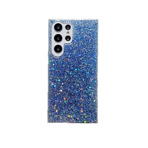 Glittery blue sequin phone case for Samsung Galaxy S24 Ultra on white background