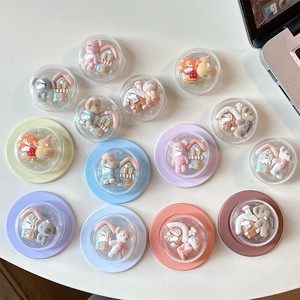 Cute cartoon bear and duck 3D expanding phone socket with macaron colored bases