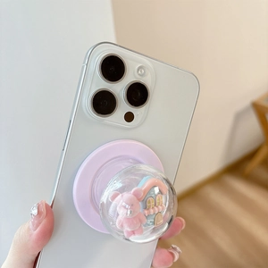 3D cute bear and house miniature landscape collapsible phone grip on purple base