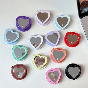 Heart Shaped Phone Socket Grip Mirror Retractable Glitter Magnetic Attachment Mobile Stand Shiny Plastic Accessory