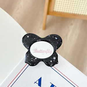 Black butterfly phone grip with glitter sequins and star pattern foldable socket stand