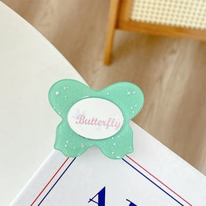 Mint green butterfly glitter phone grip with pink Butterfly cursive text detail