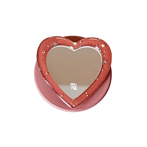 Glittery heart-shaped expandable phone grip with mirror and star sequins