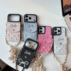 Crossbody Phone Case Wallet Faux Leather Snake Texture Bow Smile Rhinestone With Chain Strap Luxury Style