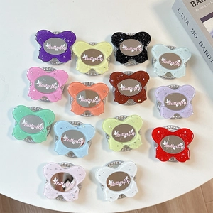 Glitter butterfly phone grip with oval mirror and rhinestone base in 14 varied colors