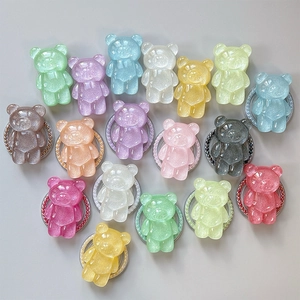 Cute Sparkling Bear Phone Grip Stand Magnetic Retractable Glitter Resin Artificial Pearl Bead Phone Holder For Women Girls