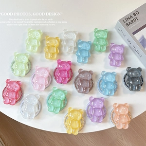 Sparkly glitter bear-shaped magnetic phone grip holder in colorful resin finish