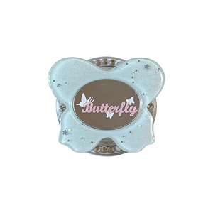 Glitter butterfly phone grip with mirror and rhinestone base on white background
