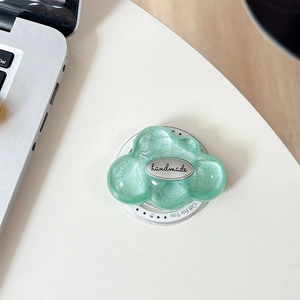 Glitter green cloud phone grip with handmade metal tag and white telescopic base