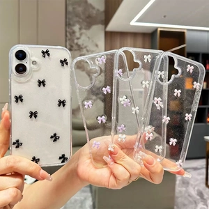 Glittery bow transparent case for iPhone 16 Pro Max featuring diverse 3D colorful bows