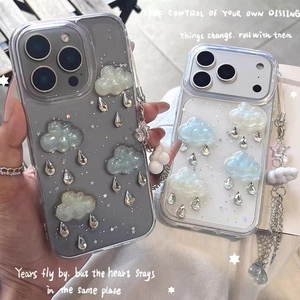 Sparkly cloud and waterdrop rhinestone glitter phone case with star beaded charm