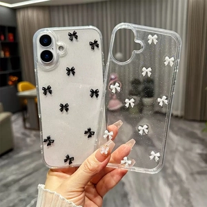 Glitter transparent iPhone case with stylish 3D bow ties for women in two color options