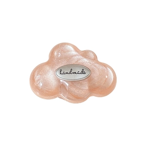 Sparkly champagne pink 3D cloud phone grip with handmade silver metal emblem