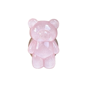 Sparkly pink bear magnetic phone grip with glitter resin for stylish girls' smartphone
