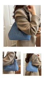 Detailed macro view showing the textured blue leopard print on a chic hobo shoulder bag