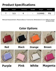 Size chart for mini PU leather kiss-lock jewelry pouches in multiple vibrant colors