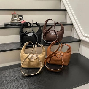 Retro Suede Hobo Bag For Women Half Moon Shoulder Crossbody Purse With Adjustable Strap Minimalist Casual Fashion